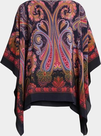 Etro Paisley Degrad&eacute; Silk Poncho Top