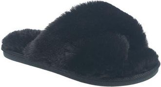 Nine West X-Band Faux Fur Slipper in Black at Nordstrom, Size Medium