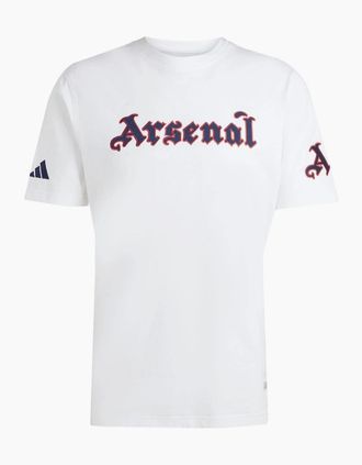 adidas Mens Arsenal Logo Print Crew Neck Short Sleeve T-Shirt - White - Size: 44