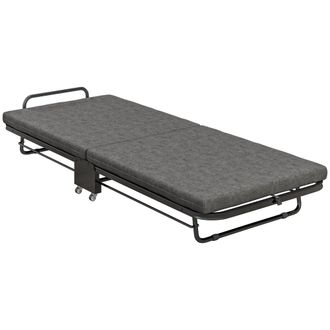 HOMCOM Single Folding Bed With Mattress Foldable Guest Bed On Wheels - Grey | TJ Hughes