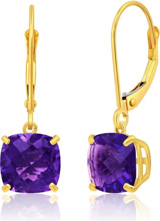 MAX + STONE Solid 10k Yellow or White Gold 8mm Cushion Cut Dangle Gemstone Earrings