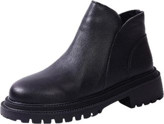 Generic Womens Classic Lug Sole Chunky Platform Ankle Boots with Side Zipper Comfort Round Toe Casual Winter Dress Shoes (Black,7.5)