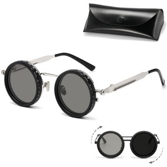 Generic Adjustable Tint Polarized Sunglasses, 2025 New ND Filter 1-9 Gears Adjustable Tint Round Sunglasses, Tinted Eyewear (D Style)