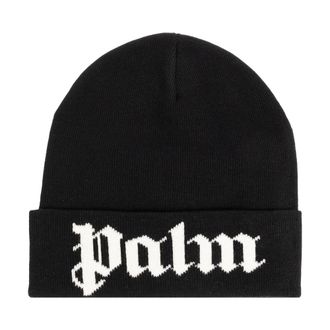 Palm Angels Accessoires, Heren, Zwart, ONE Size, Katoen, Logo Beanie