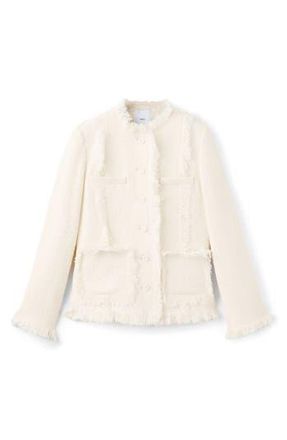 Mango Fray Trim Tweed Jacket in Off White at Nordstrom Rack, Size Small