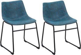 Beliani Juego De 2 Sillas De Comedor Tapicer&iacute;a De Tela Azul Patas Negras Estilo Retro R&uacute;stico Batavia