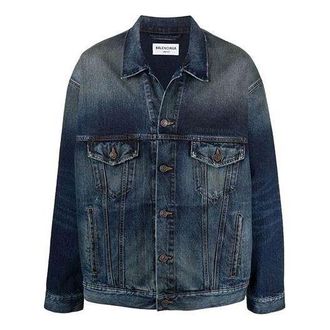 Balenciaga Embroidered Logo Denim Jacket Blue 671889TJW754021