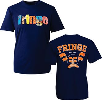 Generic Fringe Edinburgh RI T-Shirt - Double-Sided Retro Festival Tee with Travel Lettering Front and Bold Crest Back Print (Navy, L Years)