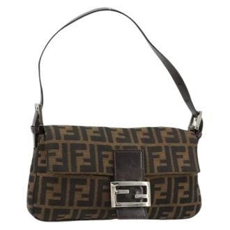 Fendi Pre-owned Shoulder Bags, female, Brown, Size: ONE SIZE Pre-owned Vintage Zucca Canvas Shoulder Bag