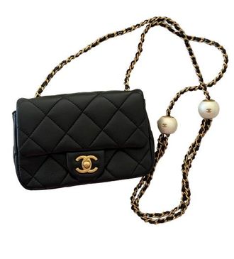 Chanel Black Lambskin Pearl Crush Classic Size S