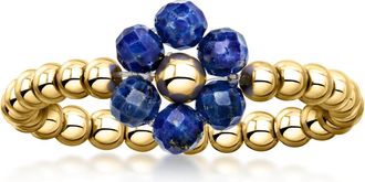 Ross-Simons 3-3.5mm Lapis Bead Flower Stretch Ring in 14kt Yellow Gold