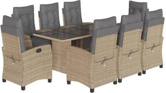 vidaXL Set Comedor De Jard&iacute;n 9 Pzas Con Cojines Rat&aacute;n Sint&eacute;tico Beige Vidaxl