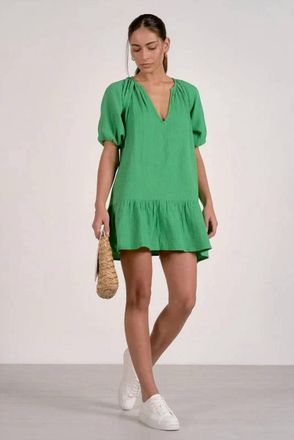 Elan Tiered Gauze Dress In Kelly Green
