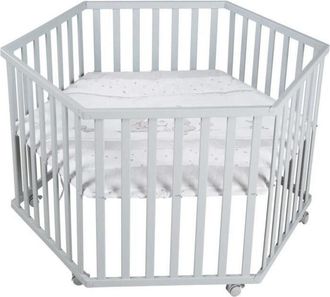 OEM Parc B&eacute;b&eacute; &Eacute;volutif Hegaxonal - Roba - Sternenzauber - Housse Rembourr&eacute;e - Motif &Eacute;l&eacute;phants - 6 Roues Frein&eacute;es - Bois Laqu