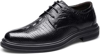 Generic Formal Oxford Shoes for Men Lace Up Round Toe Crocodile Print Derby Shoes Leather Rubber Sole Block Heel Non Slip Resistant Anti-Slip Party(6.5 UK) Bl