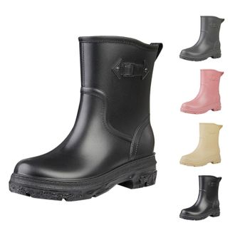 Generic Womens Mens Short Mid Calf Wellies Hiking Boots Wide Leg Easy Slip on Wellington Rain Boot Outdoor Work Wide Calf Platform Boots for Women Waterproof 