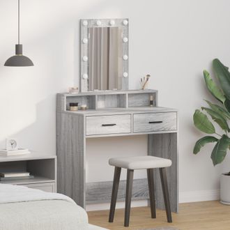 Berkfield Home Makeup Table with LED Lights in Grey Sonoma - 79x41x140 cm | Size: 79 x 41 x 140 cm