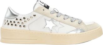 2Star Witte leren studs ster sneakers - Dames - Sneakers - Wit - 40 EU - Su&egrave;de - Schoenen