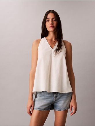 Calvin Klein Jeans Calvin Klein Womens Linen Blend Sleeveless Top - White - XL