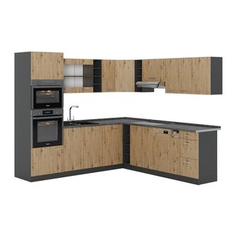 Vicco Cocina Esquinera R-line, Roble Artesanal/antracita, 237 X 247 Cm Sin Encimera