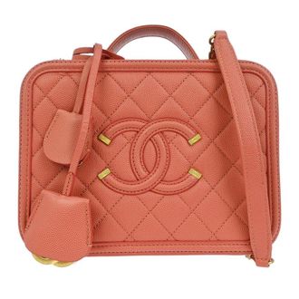 Chanel Filigree Vanity Case Quilted Caviar Pink Leather Handbag (Pre-Owned)