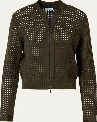 Akris Chunky Cotton Mesh Zip Bomber Cardigan