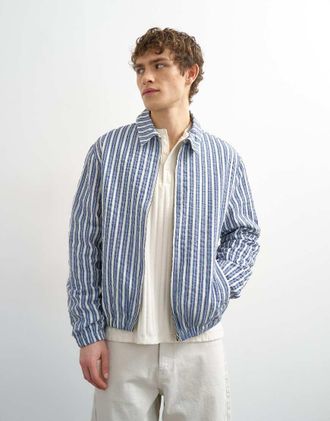 Topman Giacca Harrington testurizzata blu a righe