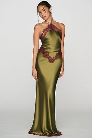 Retrof&ecirc;te Everly Halter Lace-Trim Satin Maxi Dress