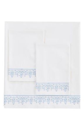 Melange Home Percale Cotton Babys Breath Embroidery Sheet Set - Queen in White/Blue at Nordstrom Rack, Size California King