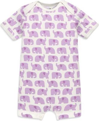 primary Organic Animal Friends Babysuit Shortie in Lavender Baby Elephants at Nordstrom, Size Newborn