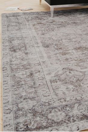 Kukoon Grey Distressed Soft Washable & Liquid Repellent Living Room Area Rug in Light Grey | Size: 280 cm x 380 cm