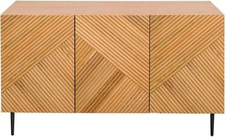 Miliboo Aparador 3 puertas de madera clara de roble macizo y metal negro 135 cm archipel