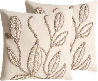 Beliani Conjunto De 2 Cojines Decorativos De Algod&oacute;n Con Motivo Floral 45 X 45 Cm Blanco/beige Savina