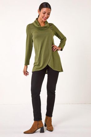 Roman Wrap Front Cowl Neck Top