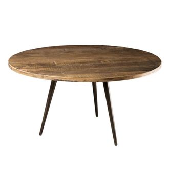 Macabane Mesa de centro redonda de madera de teca reciclada y metal d75