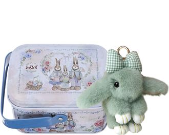 Generic Bunny Lulus Keychain with Tin - Cute Bunny Plush Keyring in a Tin Box, Rabbit with Bow Keychain, Handmade Bunnylulus Fluffys Pom-Pom Pendant, Bunny Ke