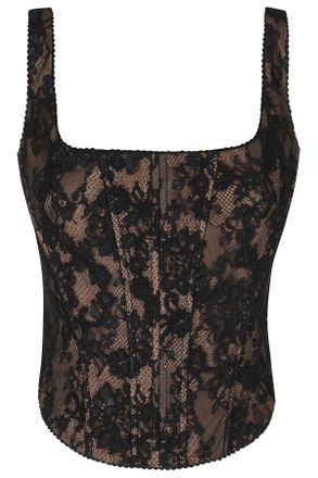 Self Portrait Black Fitted Intricate Lace Overlay Corset Top