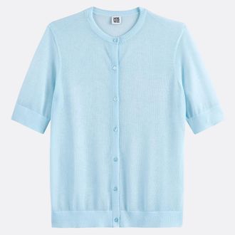 La Redoute Collections Kort vest met ronde hals in fijn tricot, knoopsluiting