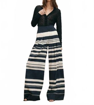 Veronica Beard Heron Crossover Waistband Pants In Navy Dove White