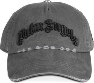 Palm Angels Washed Gray Cotton Cap With Gothic Embroidery