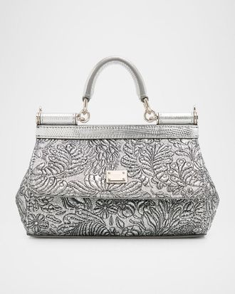 Dolce & Gabbana Sicily Small Metallic Brocade Top-Handle Bag