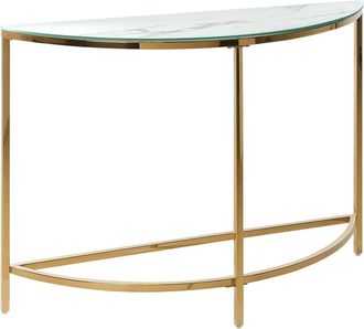 Beliani Consolle In Vetro Temperato Oro Bianco 111 X 36 Cm Acciaio Inox Mezzaluna Orita