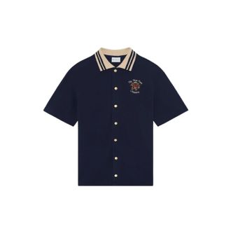 Dr&ocirc;le de Monsieur Short Sleeve Shirts, male, Blue, Size: L La Chemise Piqu&eacute;e Slogan Rose