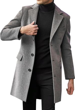 Generic Mens Winter Coat - Wool Coat Slim Fit Jackets Winter Trench Jackets Vintage Wind Jacket Business Slim Fit Coats Plain Jacket Transition Mens Trench Co