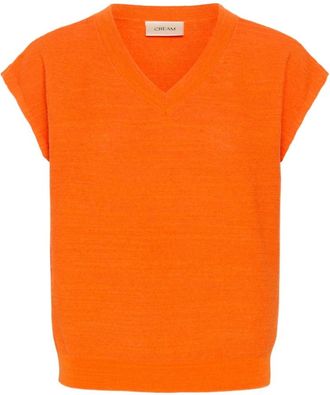 Cream Gebreide kleding - Dames - V-hals truien - Oranje - M - Truien & Vesten