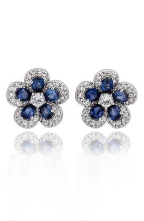 Suzy Levian Sapphire & Diamond Flower Stud Earrings in Blue at Nordstrom Rack
