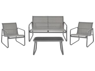Beliani Conjunto de jard&iacute;n con mesa 4 plazas metal gris