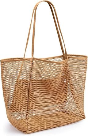 Generic Large Mesh Beach Bag for Women with Zipper, Waterproof Sandproof Foldable Pool Tote, 33.8 x 14.5 x 36.3 cm, Travel Beach Bag