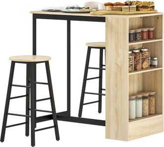 STILVORA Conjunto De Barra Con Taburetes, 3 Piezas. Conjunto De Mesa De Bar Con Mesa De Cocina, Espacio De Almacenamiento, 2 Taburetes, Reposapi&eacute;s, En Estilo M