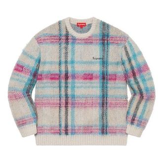 SUPREME Brushed Plaid Sweater White Blue Pink SUP-FW20-260